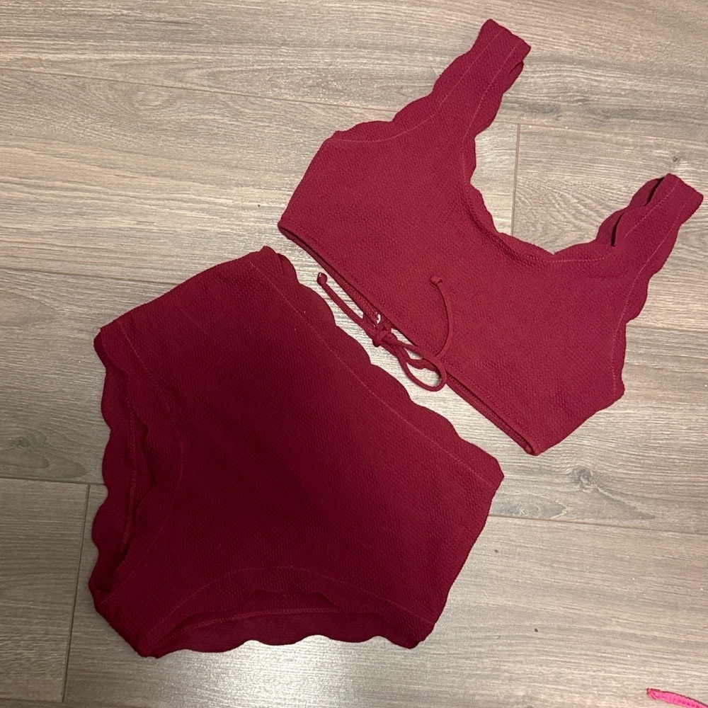 Medium - Red Merlot Scalloped 2 PC Bikini Set